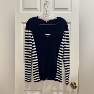 Lilly Pulitzer Adelaide Striped Sweater Navy Size Medium Slim Fit Long Sleeve